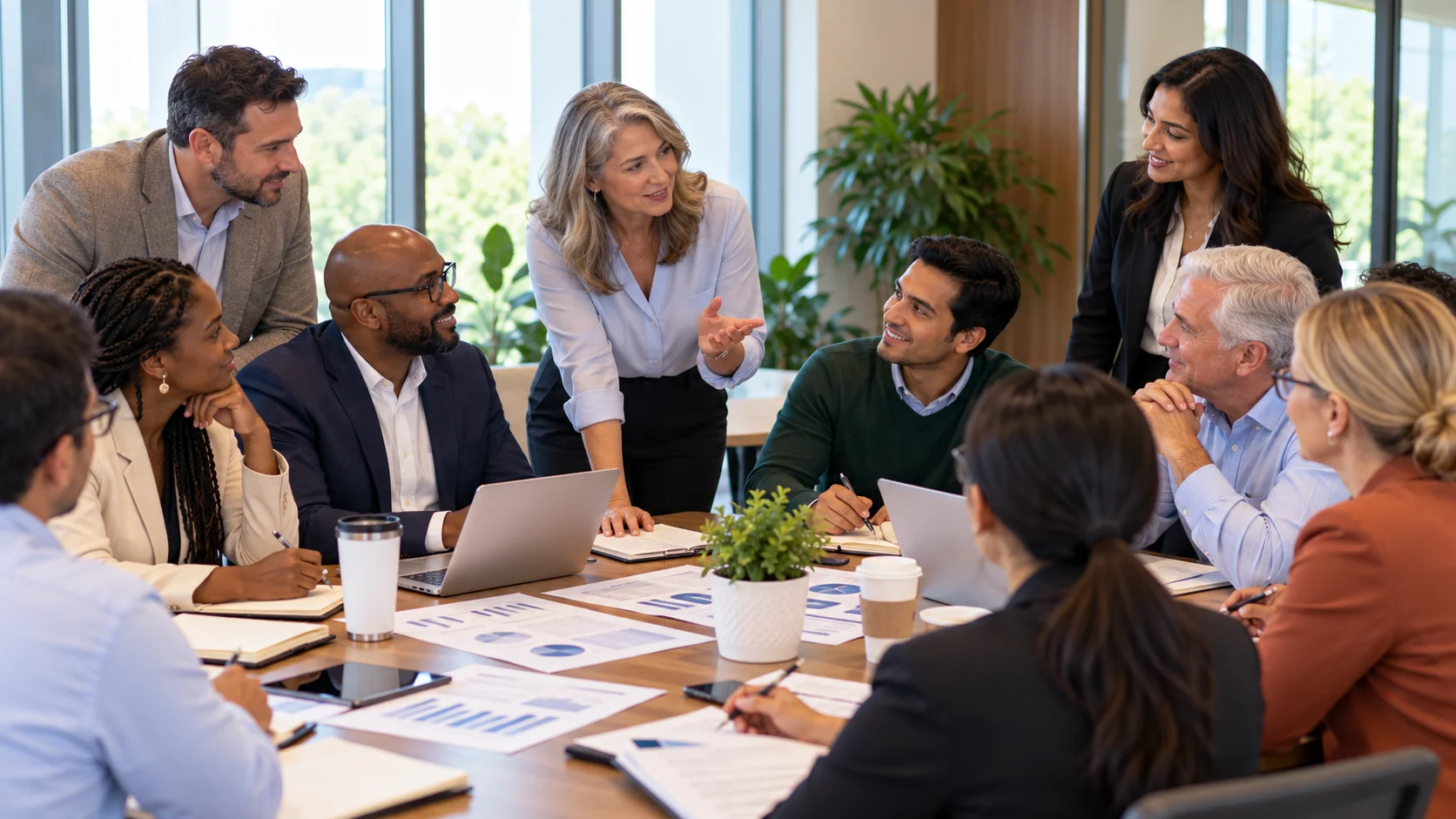 Professional association board members collaborating on a long-term member benefits strategy.