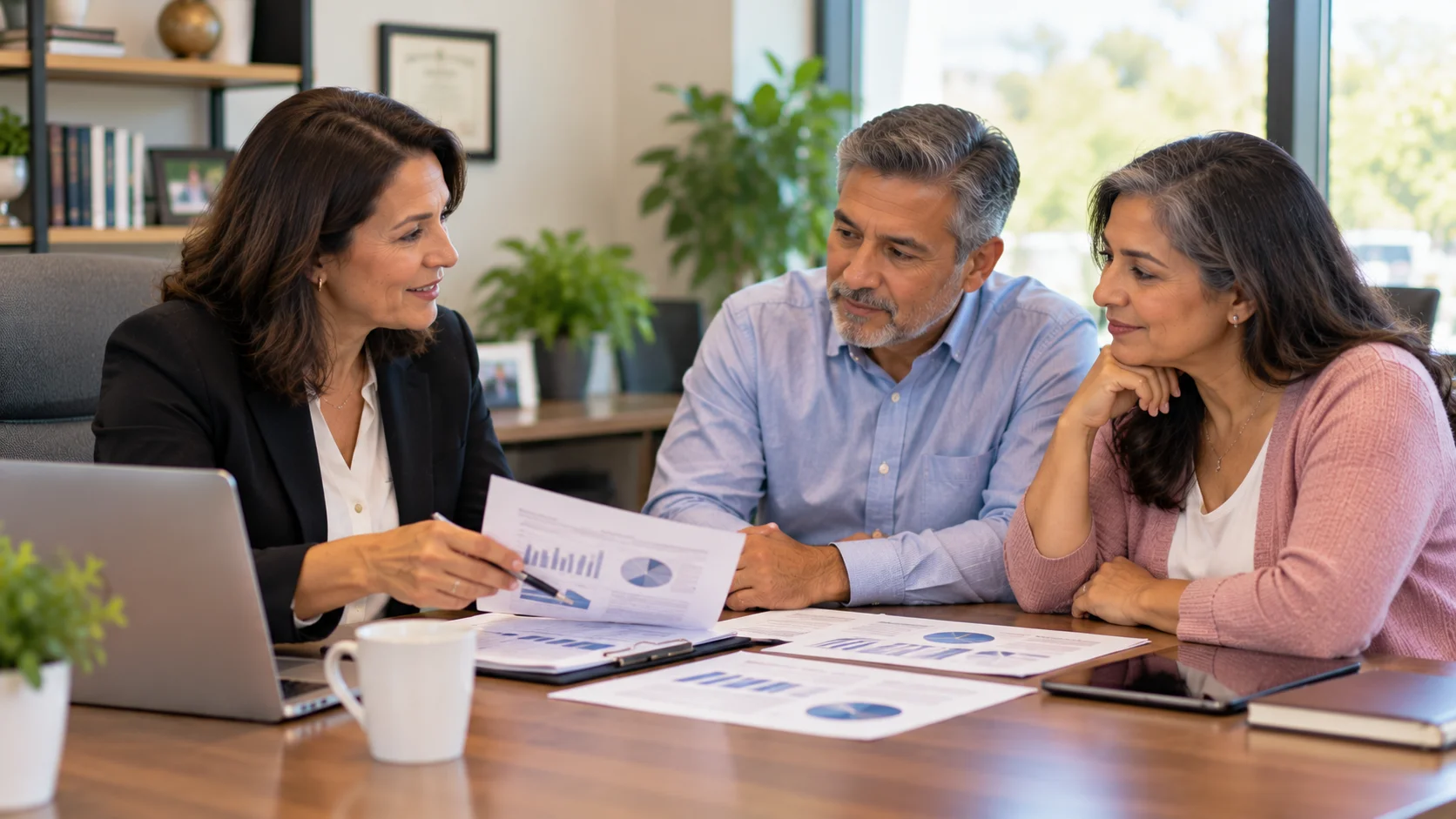 Independent life insurance agent reviewing existing policy coverage and potential financial protection gaps with clients.