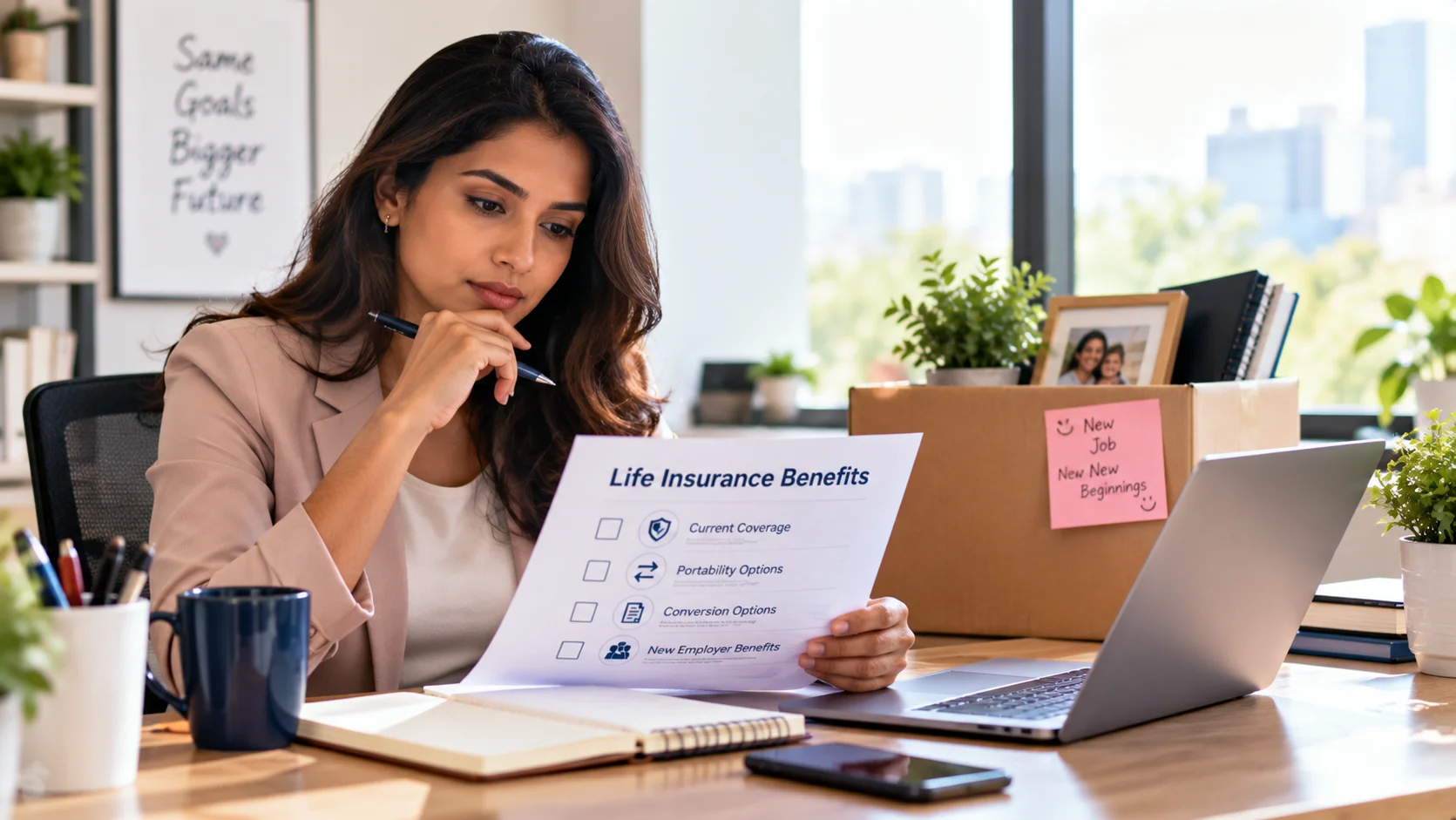 Employee reviewing life insurance coverage and portability options while preparing to change jobs.